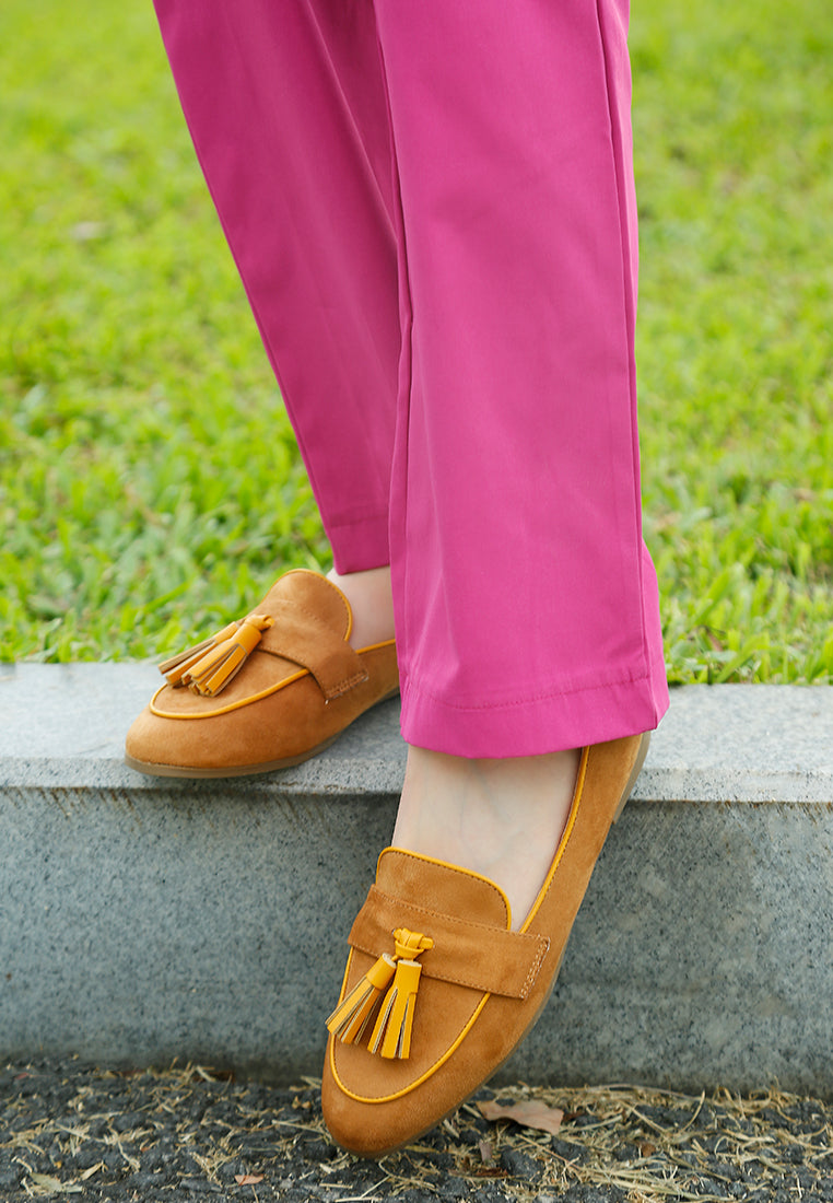 micro suede tassel loafers by ruw color_tan