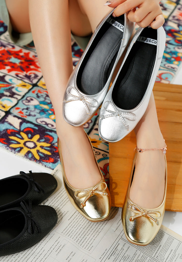 bow detail metallic ballerinas by ruw#color_silver