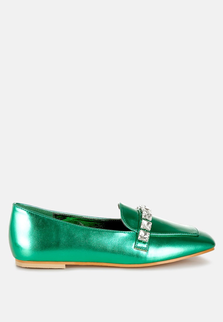 metallic diamante strap loafers by ruw#color_green
