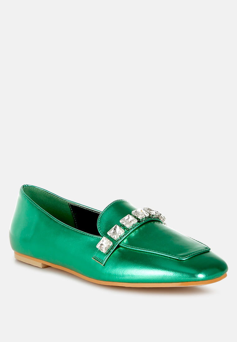 metallic diamante strap loafers by ruw#color_green