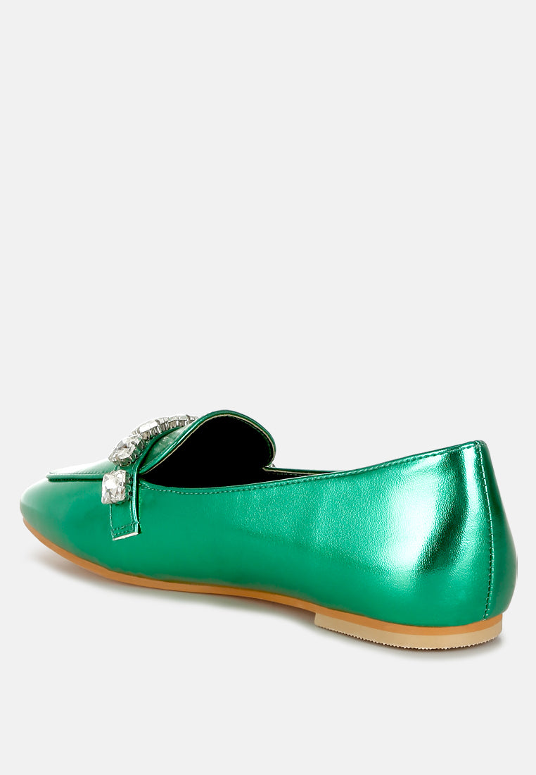 metallic diamante strap loafers by ruw#color_green