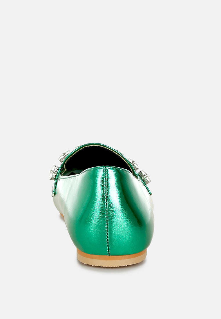 metallic diamante strap loafers by ruw#color_green