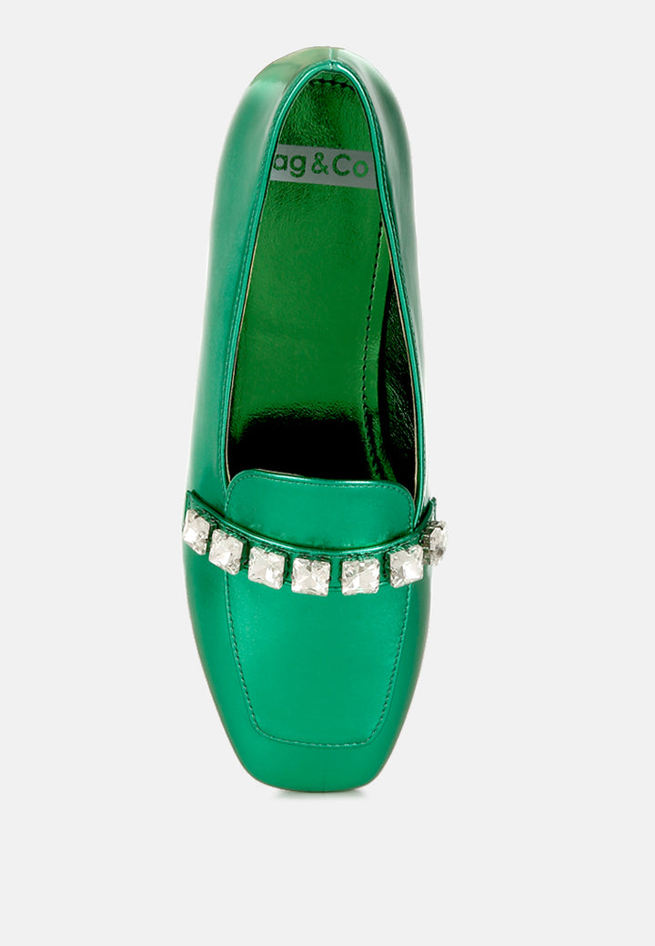 metallic diamante strap loafers by ruw#color_green