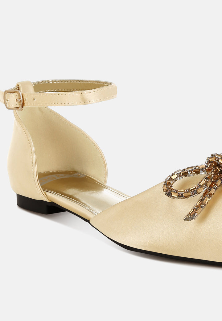 simina rhinestone detail bow flat sandals by ruw#color_gold