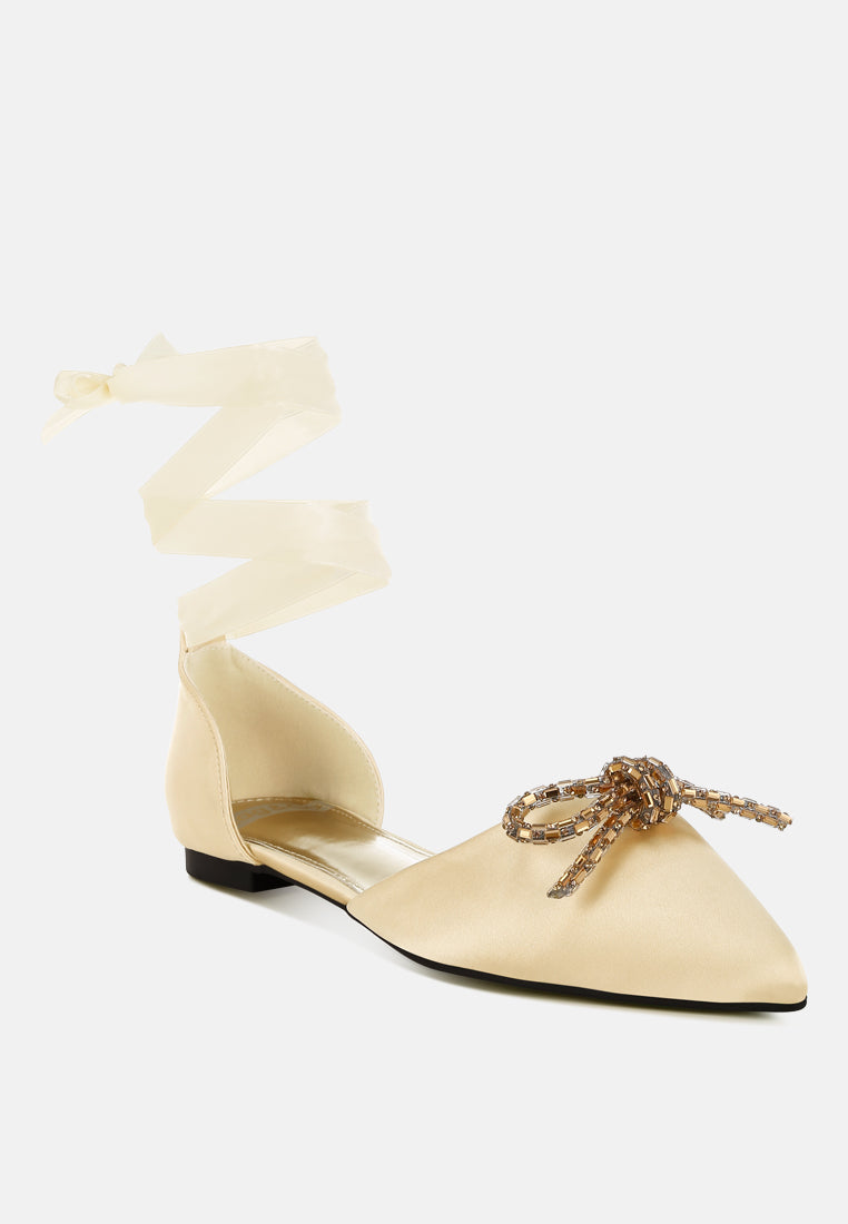 simina rhinestone detail bow flat sandals by ruw#color_gold