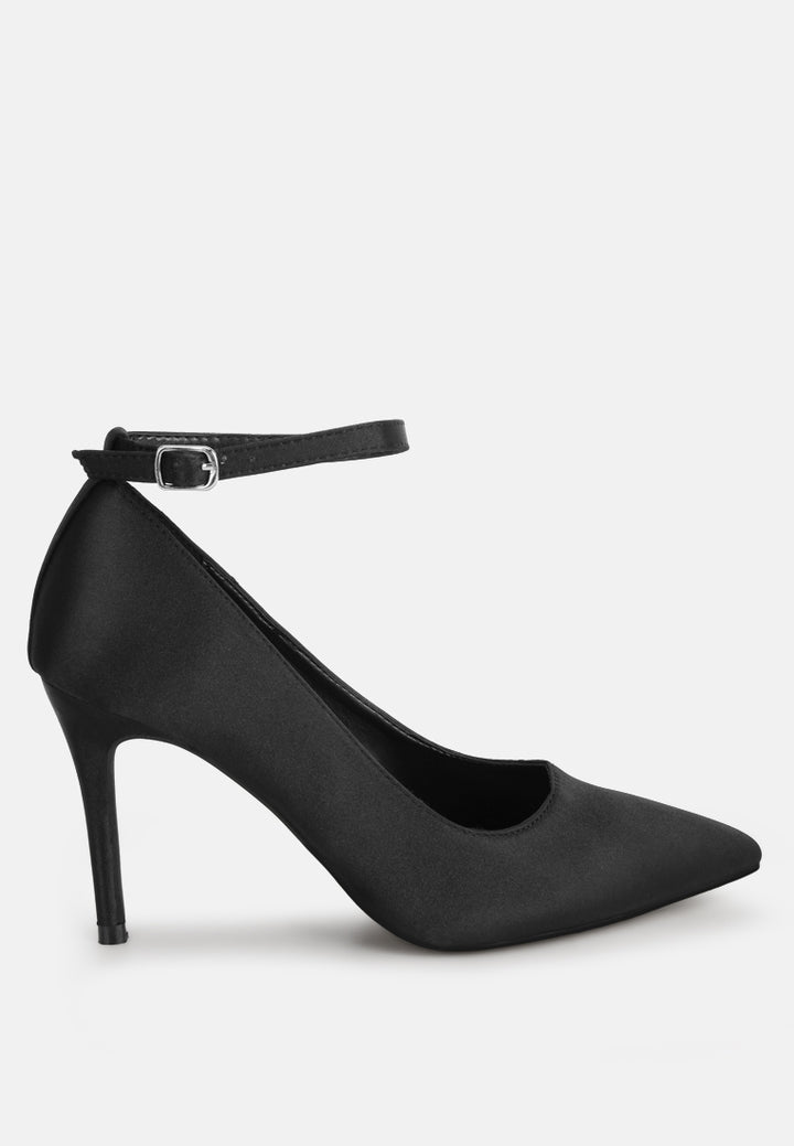 ankle strap stiletto heel pumps by ruw#color_black-satin
