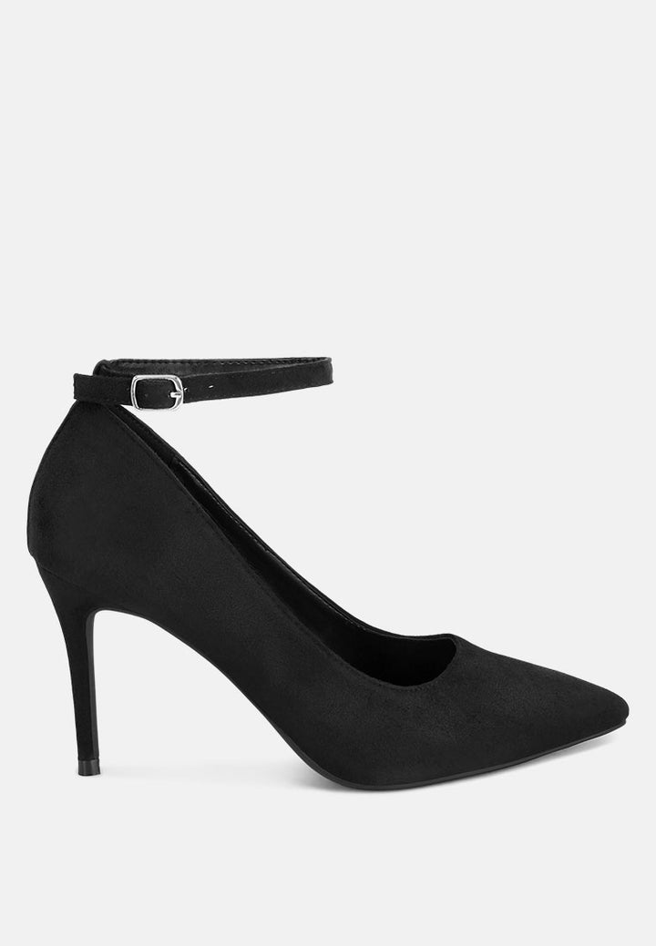 ankle strap stiletto heel pumps by ruw#color_black-suede