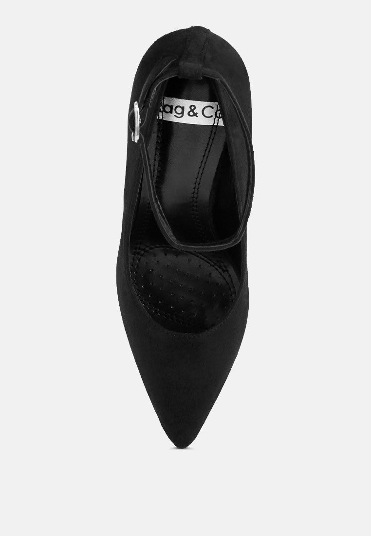 ankle strap stiletto heel pumps by ruw#color_black-suede