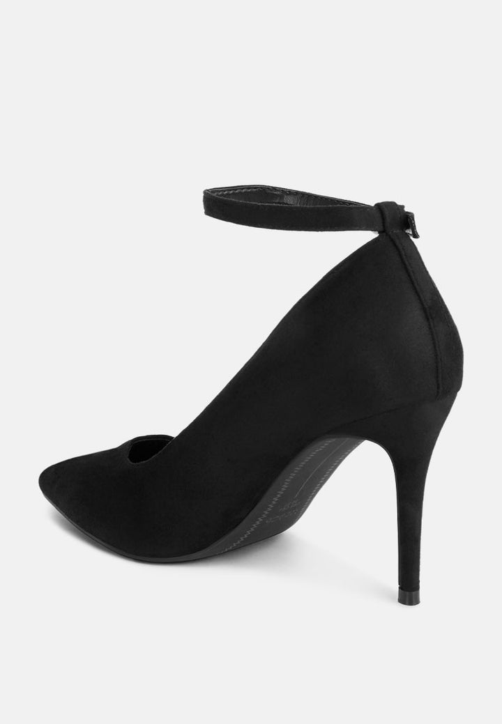 ankle strap stiletto heel pumps by ruw#color_black-suede