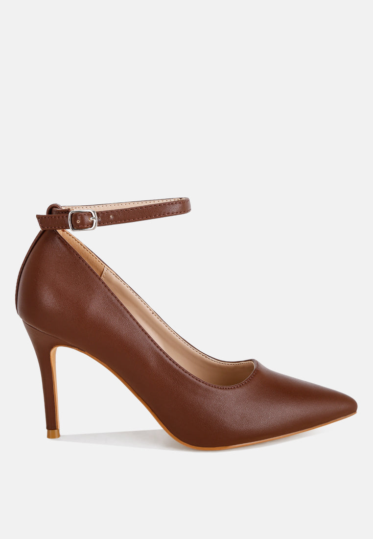 ankle strap stiletto heel pumps by ruw#color_brown-leather