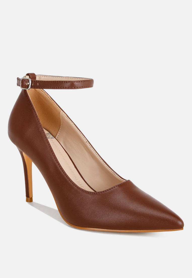 ankle strap stiletto heel pumps by ruw#color_brown-leather
