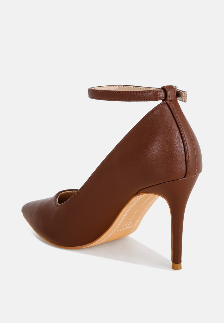 ankle strap stiletto heel pumps by ruw#color_brown-leather