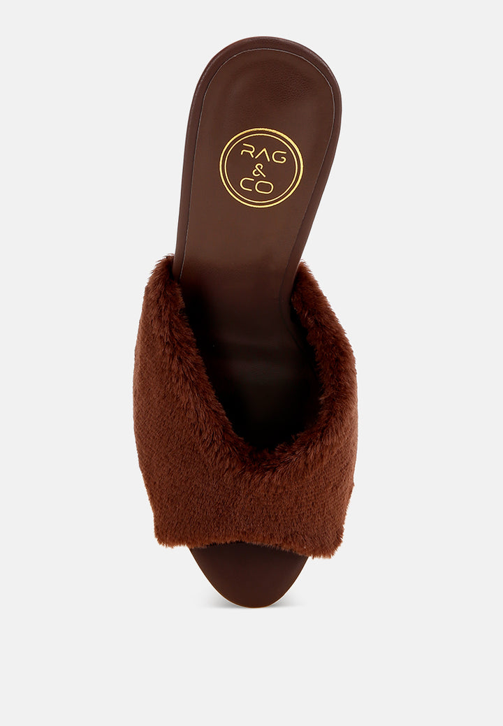 furry sleek stiletto heels#color_brown