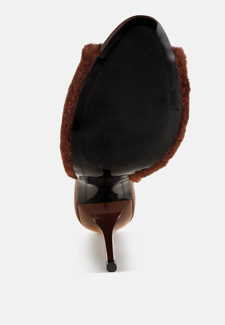 furry sleek stiletto heels#color_brown