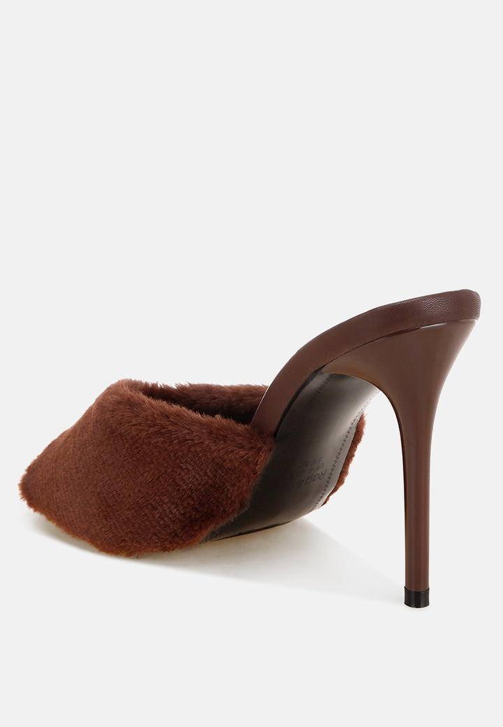 furry sleek stiletto heels#color_brown