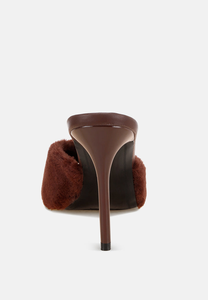 furry sleek stiletto heels#color_brown