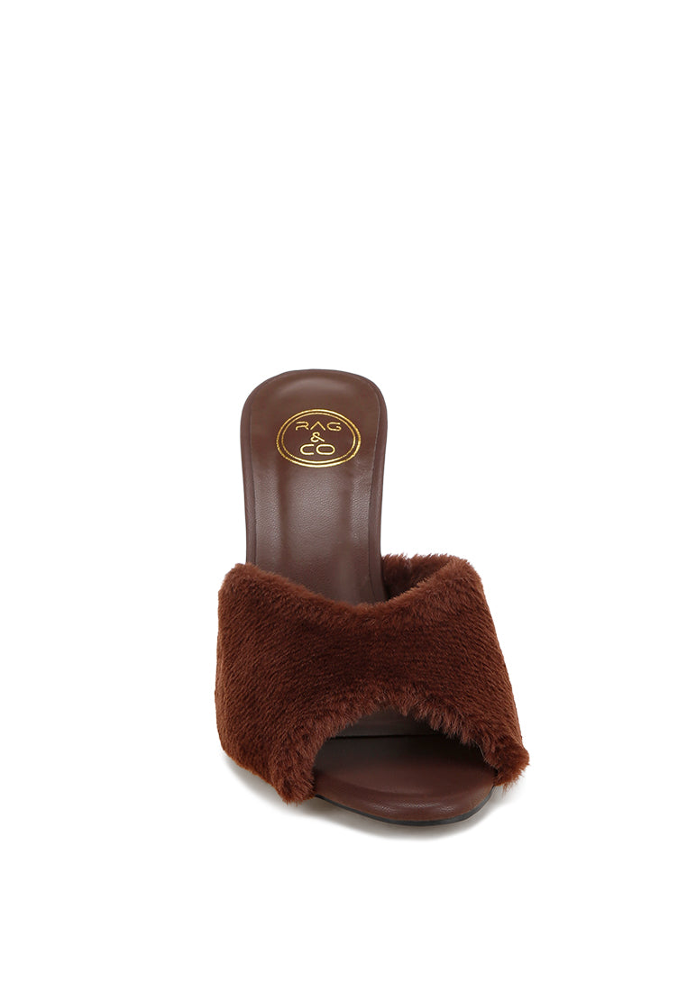 furry sleek stiletto heels#color_brown