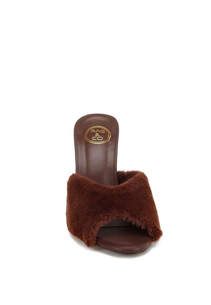 furry sleek stiletto heels#color_brown