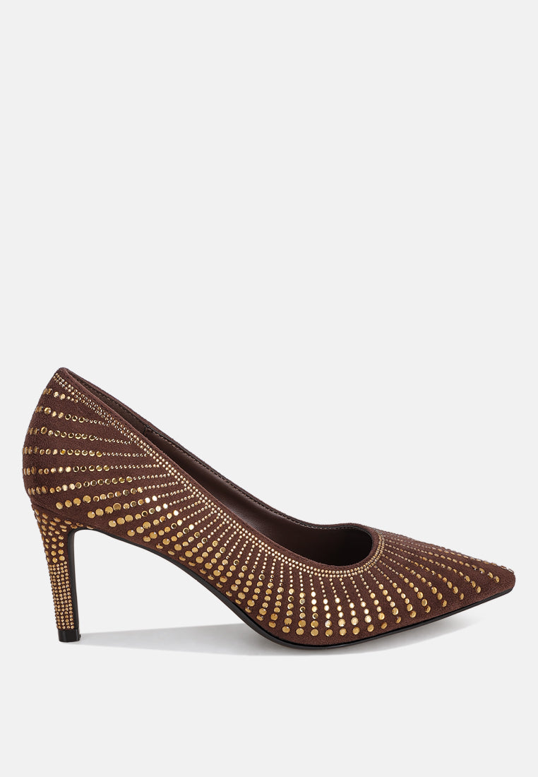 pitchers rhinestone embellished stiletto heels#color_brown-suede