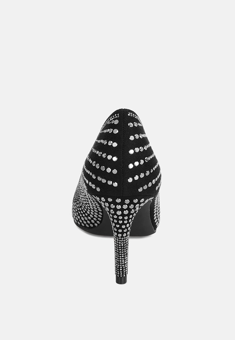 pitchers rhinestone embellished stiletto heels#color_black-suede