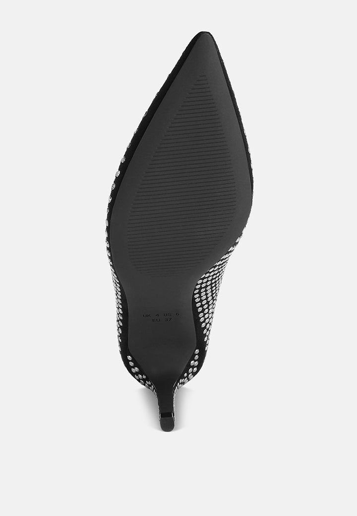pitchers rhinestone embellished stiletto heels#color_black-suede