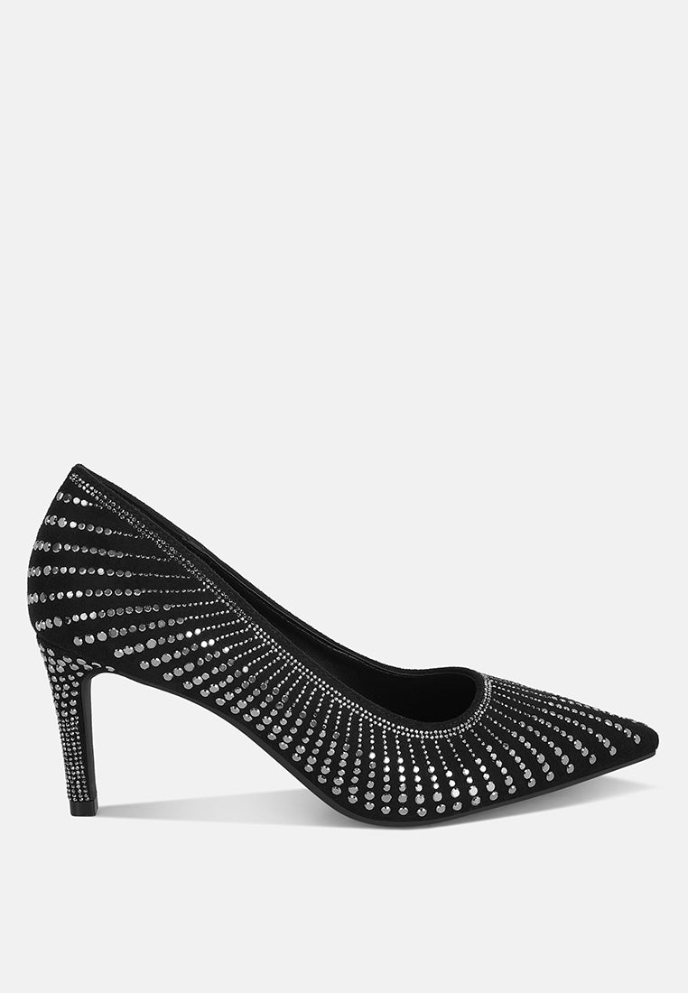 pitchers rhinestone embellished stiletto heels#color_black-suede