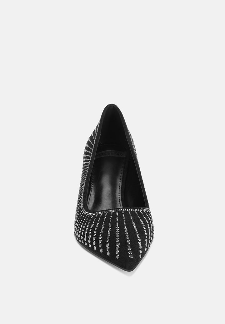 pitchers rhinestone embellished stiletto heels#color_black-suede