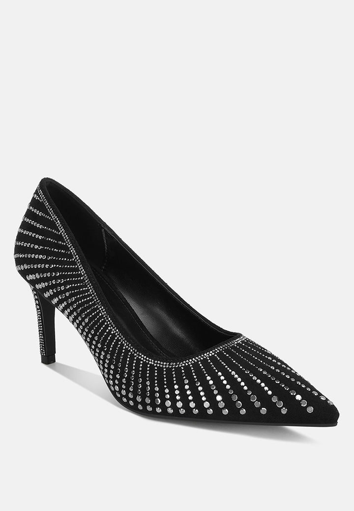 pitchers rhinestone embellished stiletto heels#color_black-suede