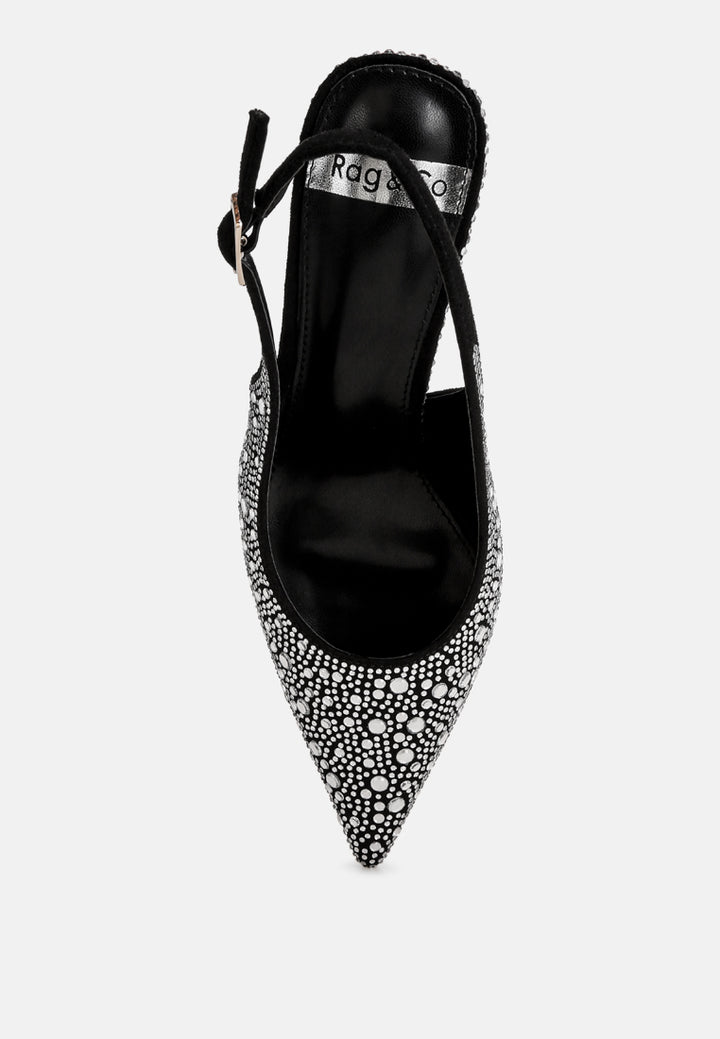 honarta rhinestone embellished slingback heels#color_black-suede