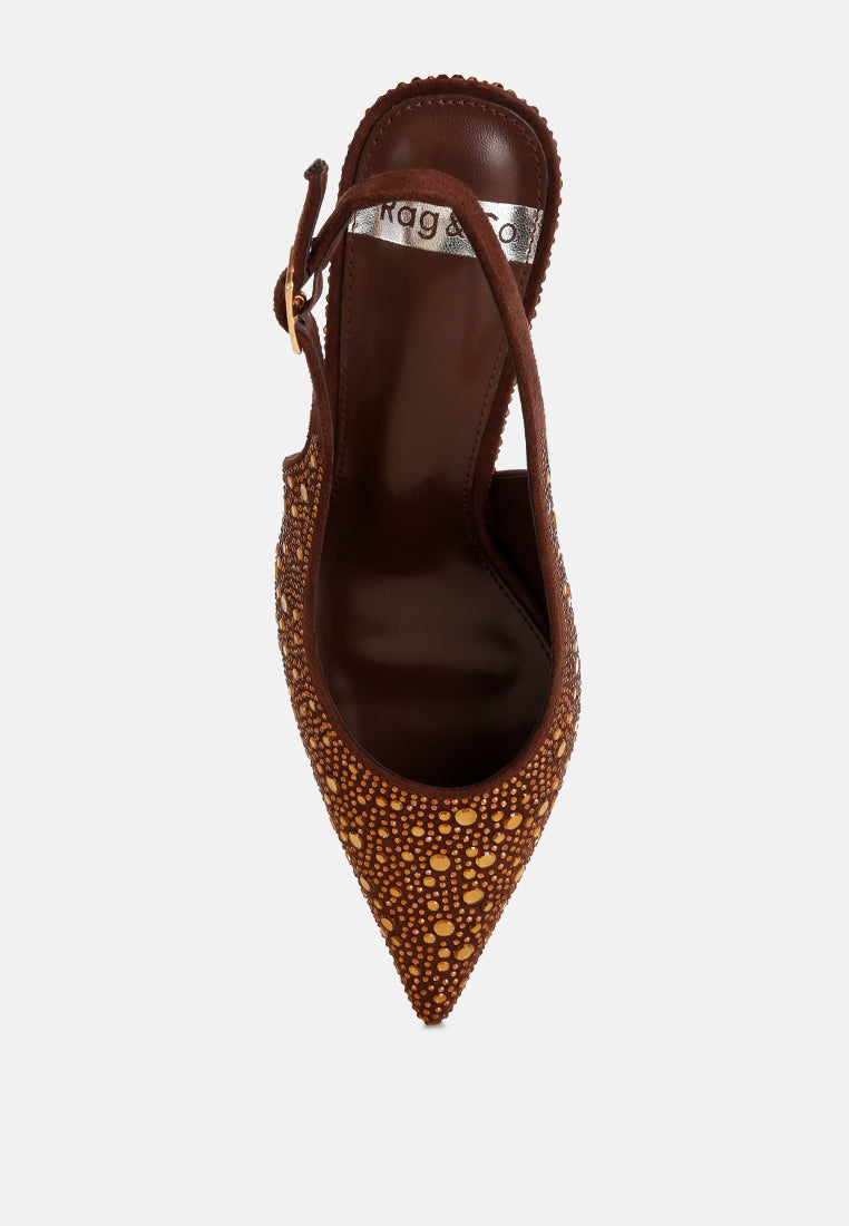 honarta rhinestone embellished slingback heels#color_brown-suede