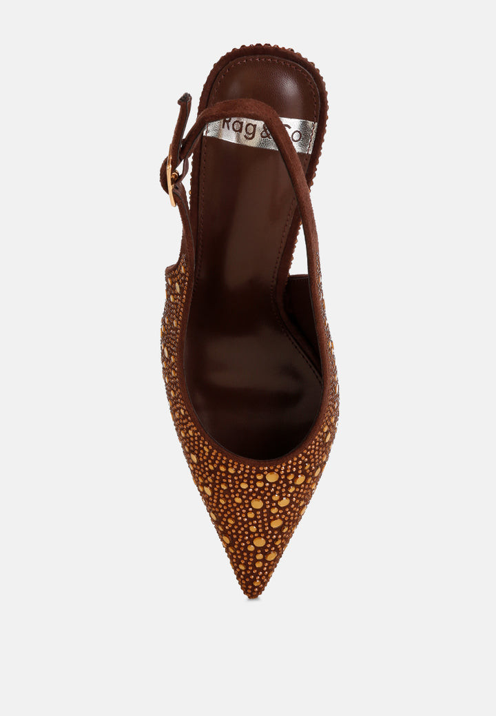 honarta rhinestone embellished slingback heels#color_brown-suede