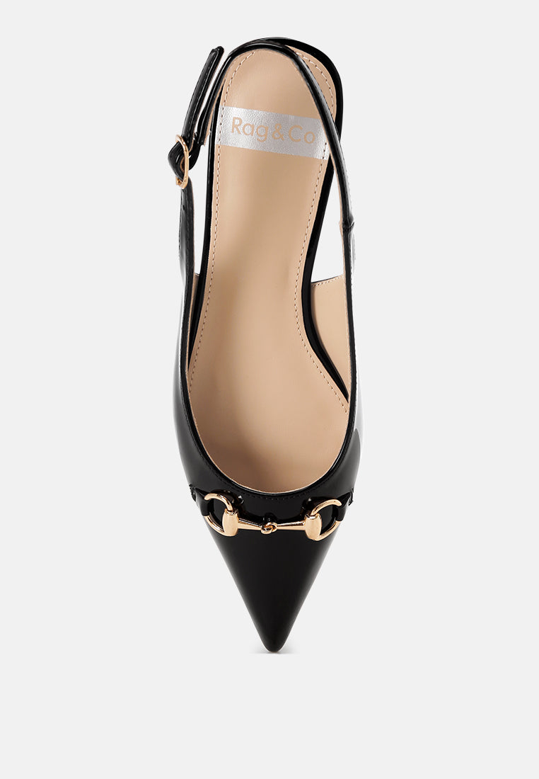 classic horsebit detail slingback heels by ruw#color_black-patent