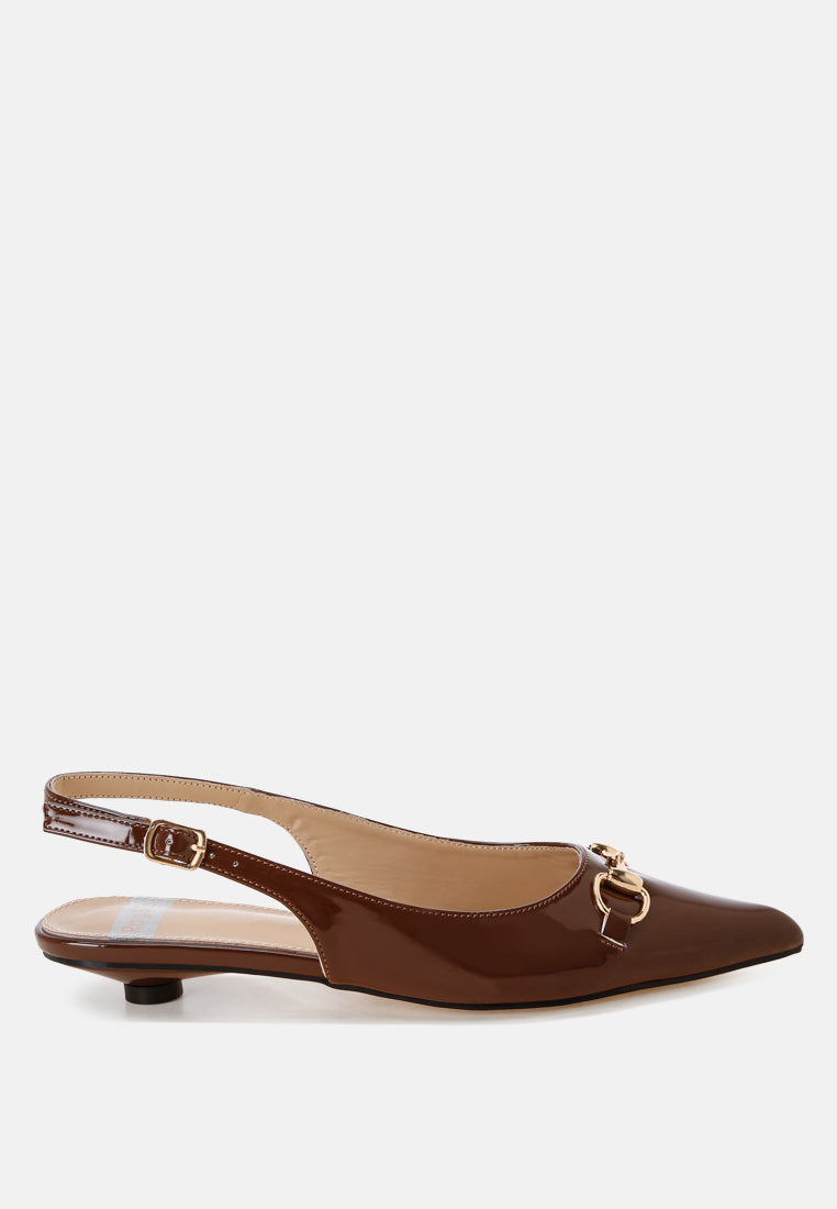 classic horsebit detail slingback heels by ruw#color_brown-patent