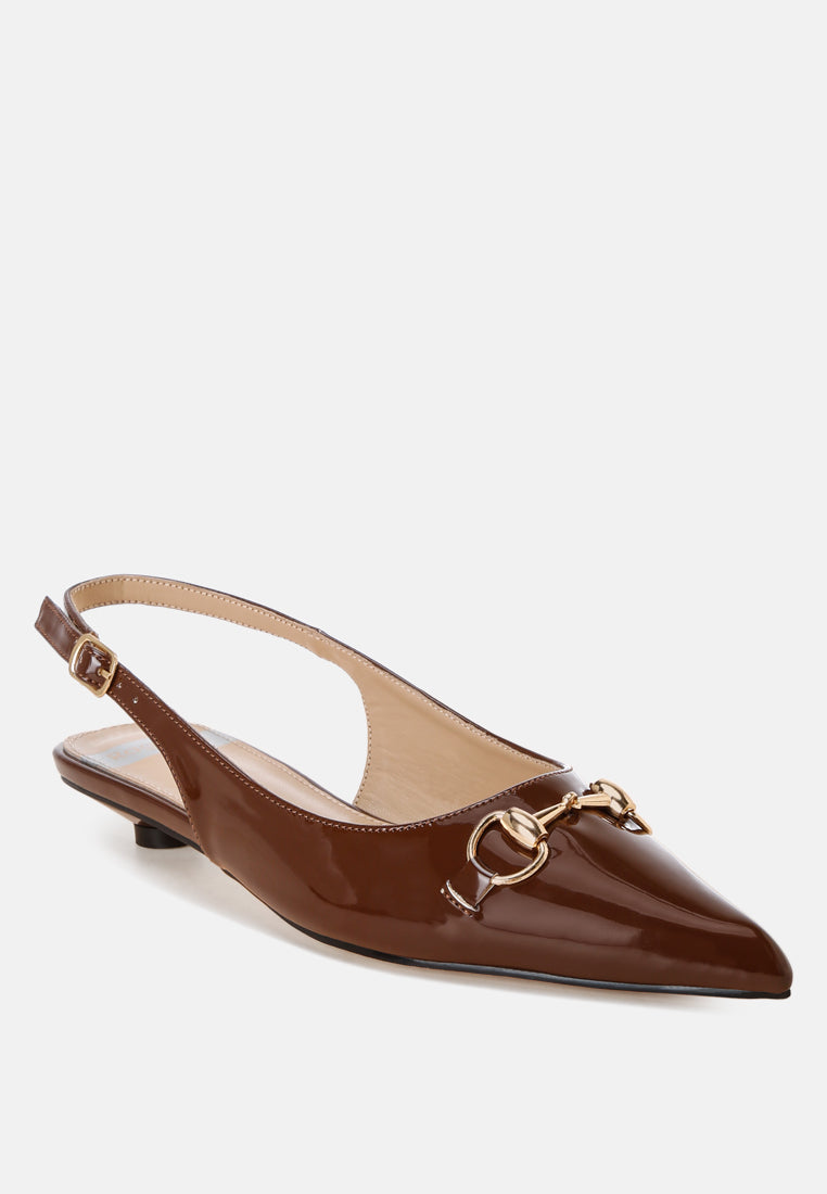 classic horsebit detail slingback heels by ruw#color_brown-patent