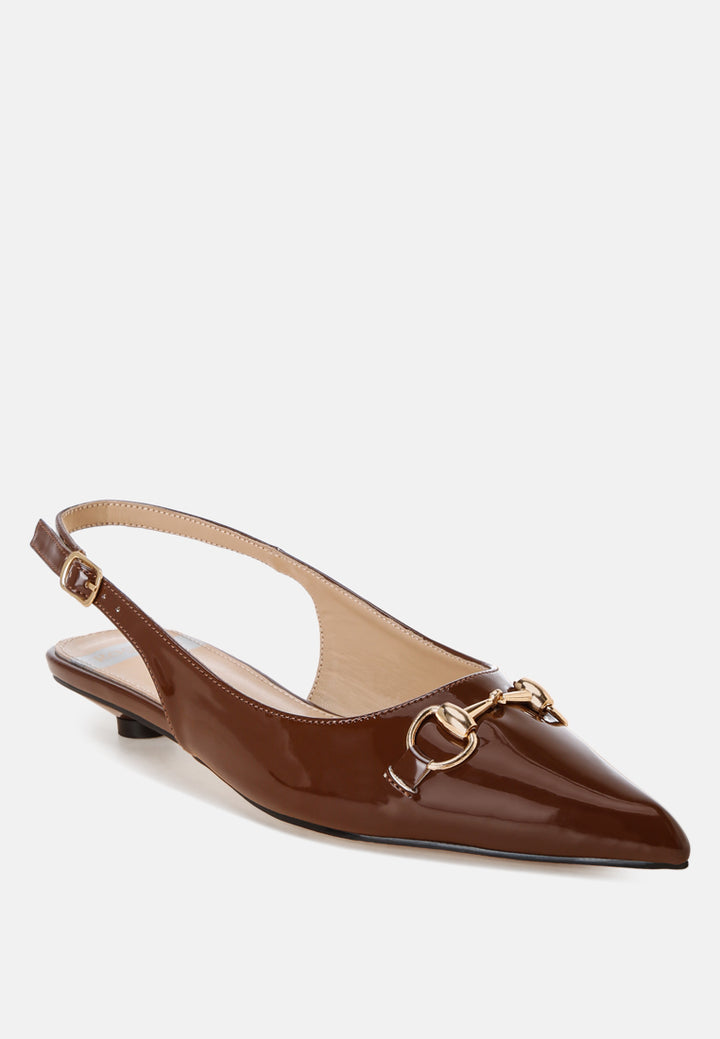 classic horsebit detail slingback heels by ruw#color_brown-patent