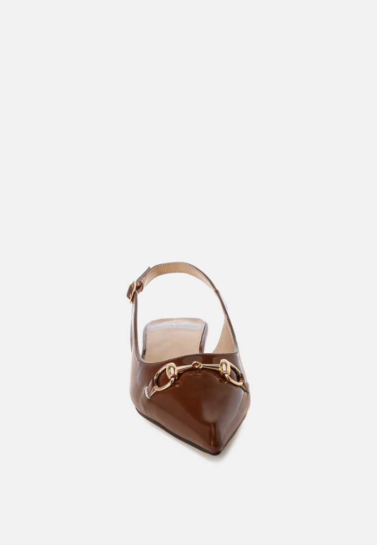 classic horsebit detail slingback heels by ruw#color_brown-patent