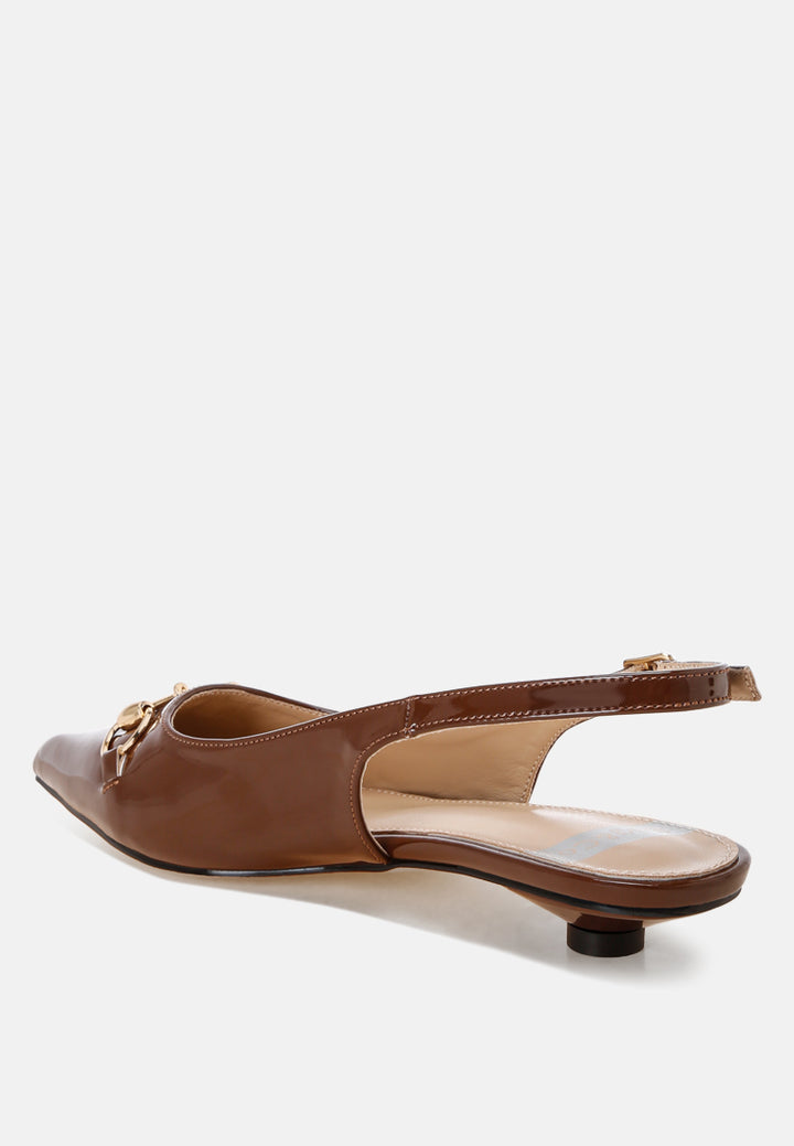 classic horsebit detail slingback heels by ruw#color_brown-patent