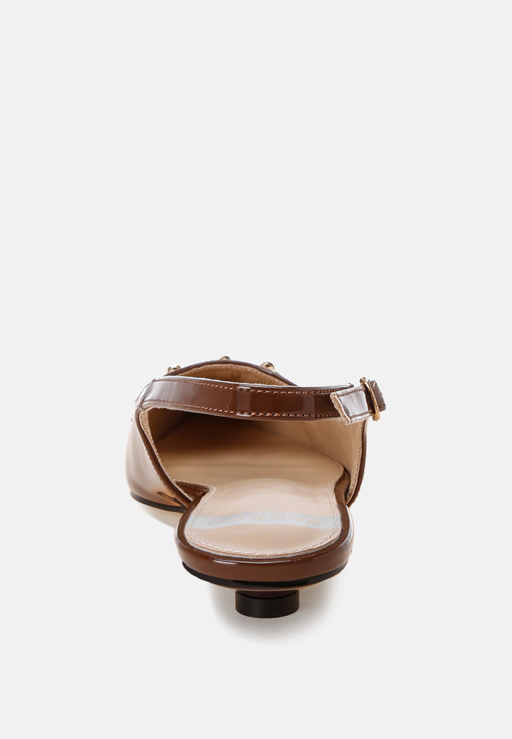 classic horsebit detail slingback heels by ruw#color_brown-patent