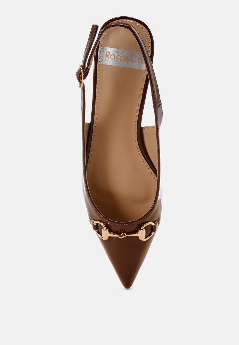 classic horsebit detail slingback heels by ruw#color_brown-patent