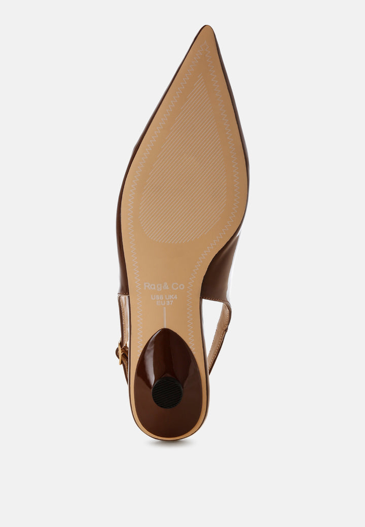 classic horsebit detail slingback heels by ruw#color_brown-patent