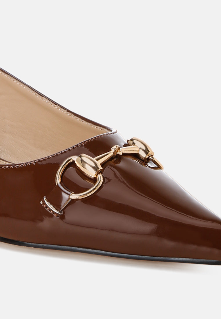 classic horsebit detail slingback heels by ruw#color_brown-patent