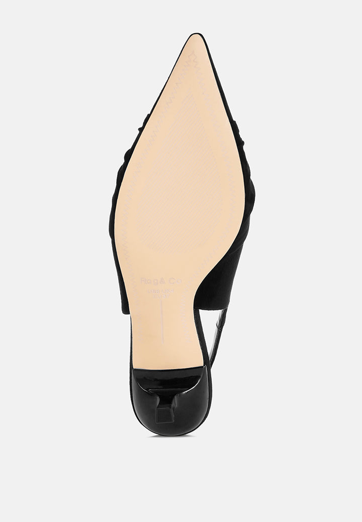 ruched pointed toe slingback heels by ruw#color_black-suede