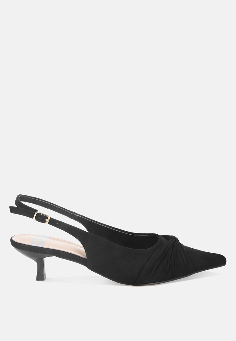 ruched pointed toe slingback heels by ruw#color_black-suede
