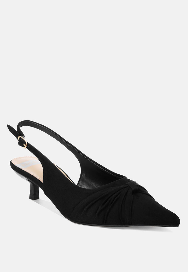 ruched pointed toe slingback heels by ruw#color_black-suede