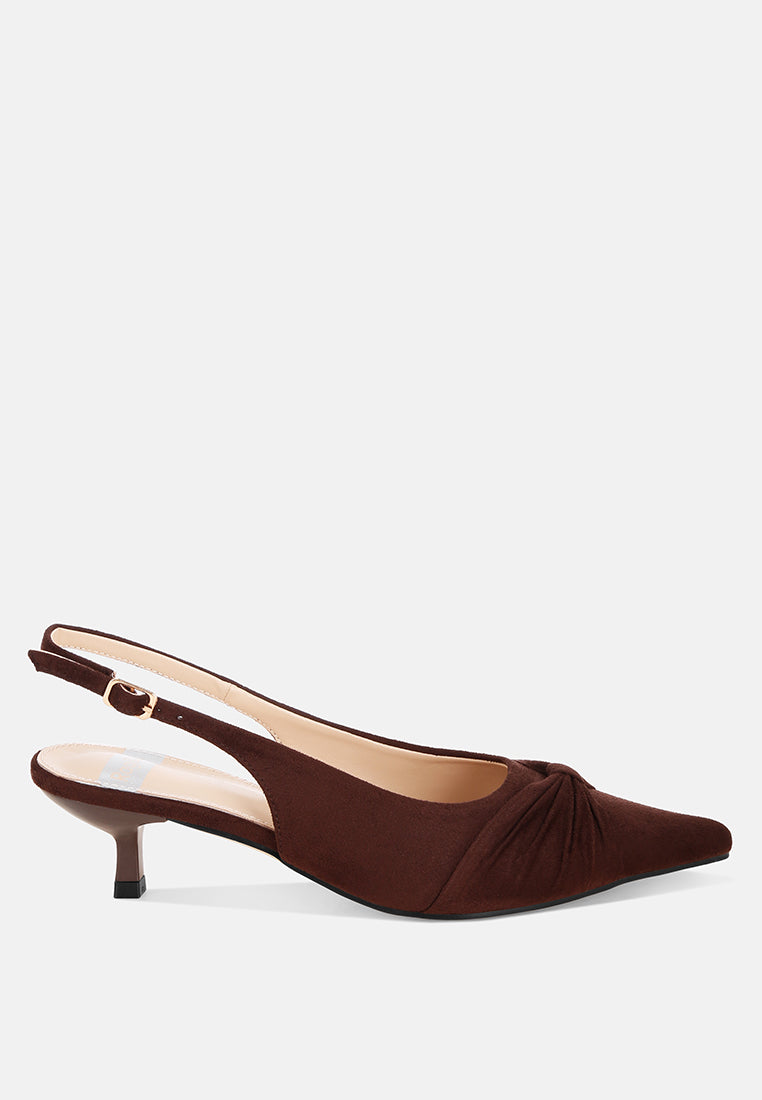ruched pointed toe slingback heels by ruw#color_brown-suede