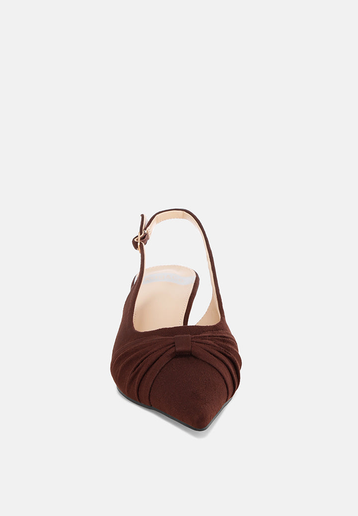 ruched pointed toe slingback heels by ruw#color_brown-suede