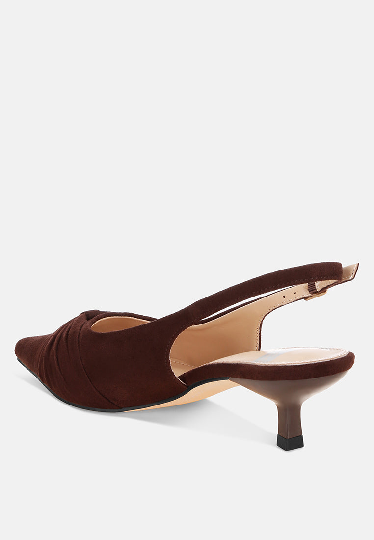 ruched pointed toe slingback heels by ruw#color_brown-suede