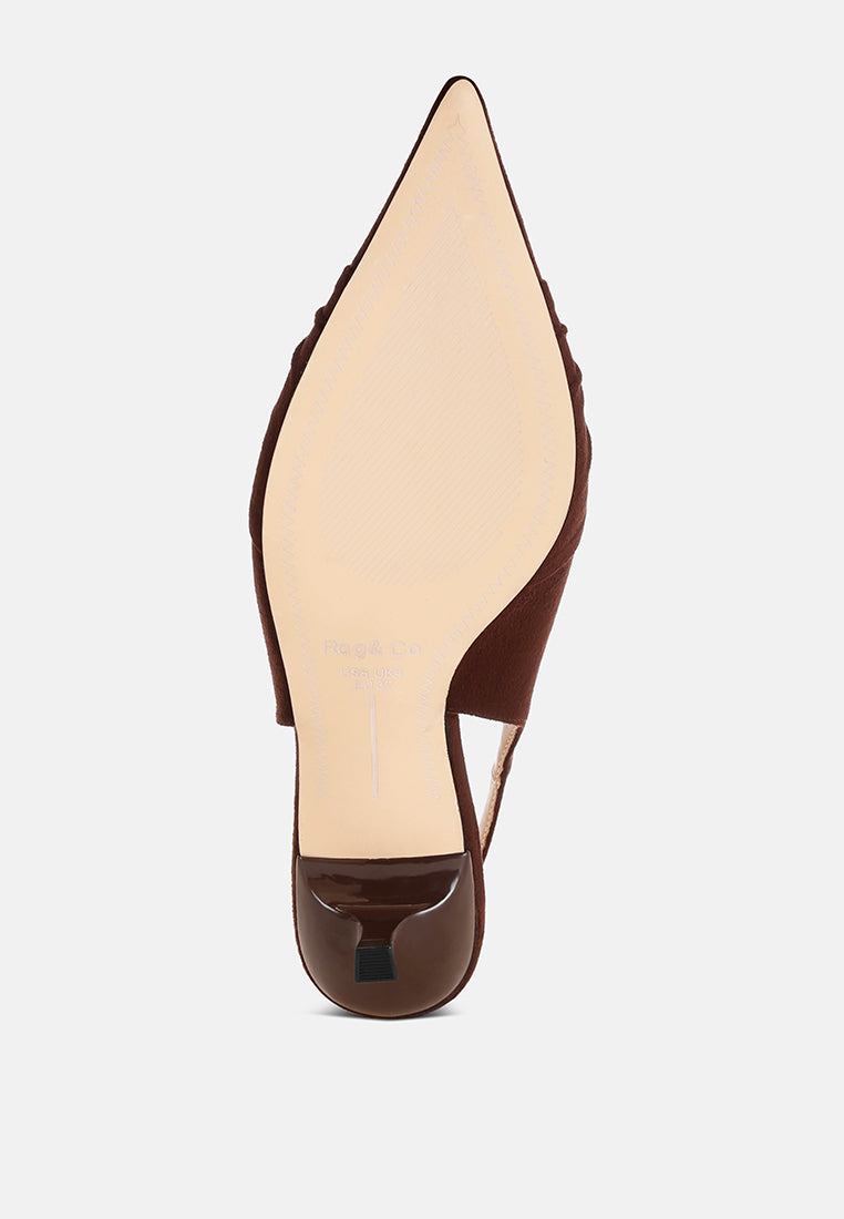 ruched pointed toe slingback heels by ruw#color_brown-suede