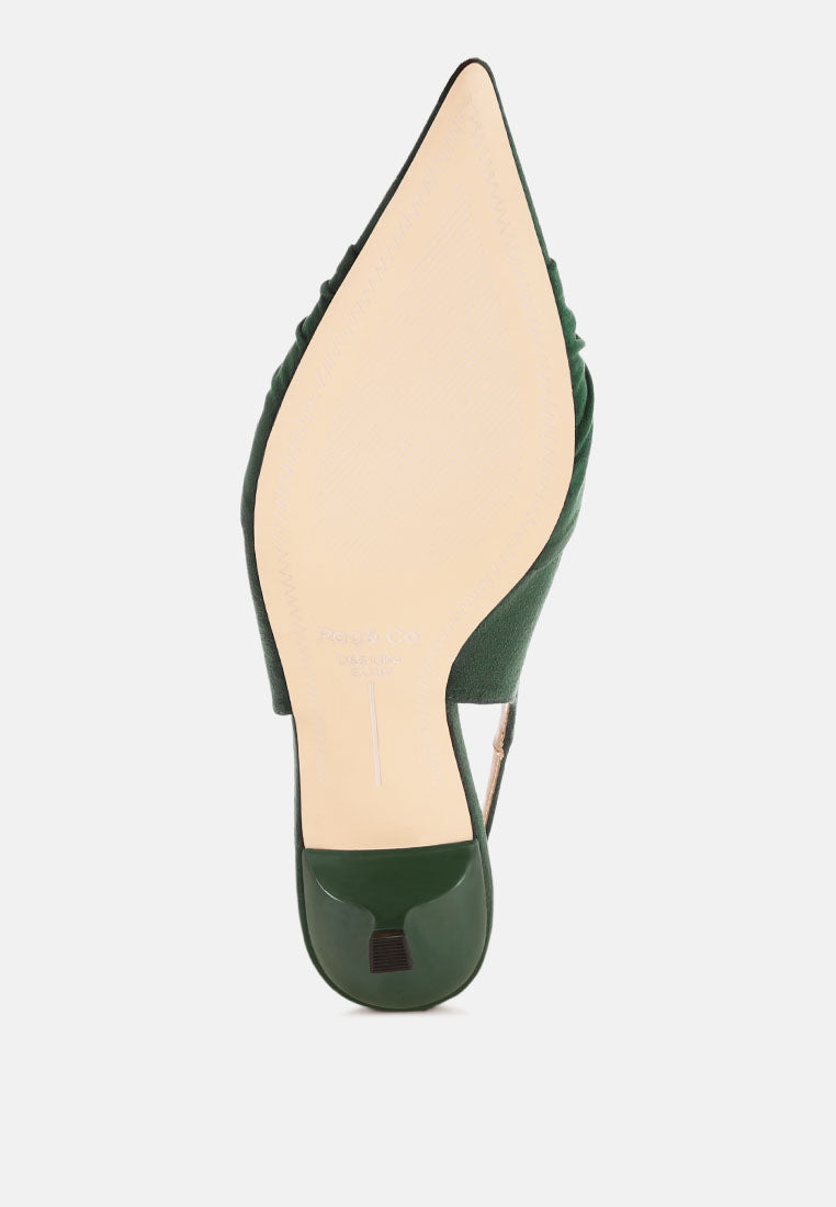 ruched pointed toe slingback heels by ruw#color_green-suede