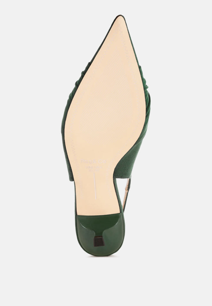 ruched pointed toe slingback heels by ruw#color_green-suede